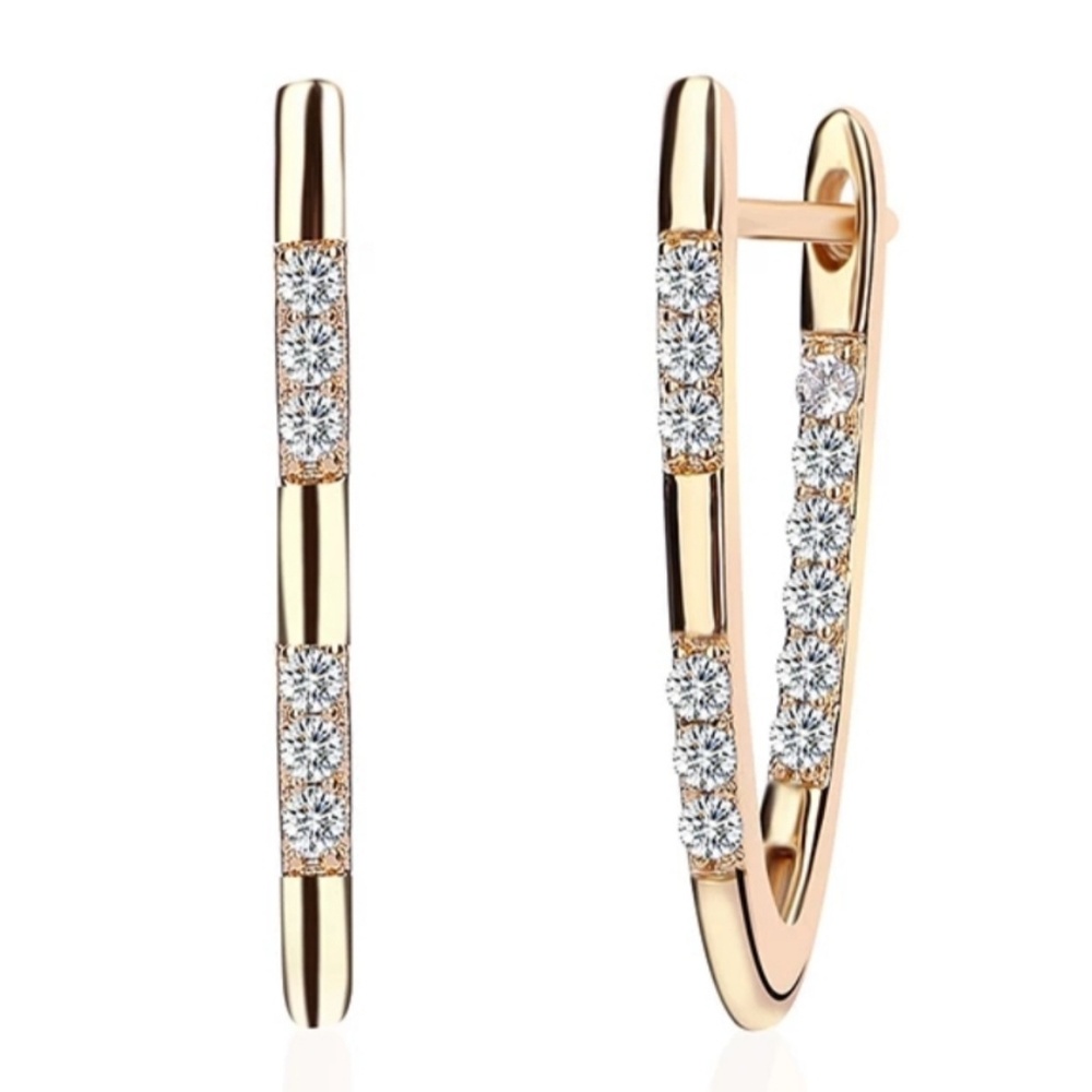 V Shaped Copper Brilliant CZ Hoop Earrings - Picture 5 of 8